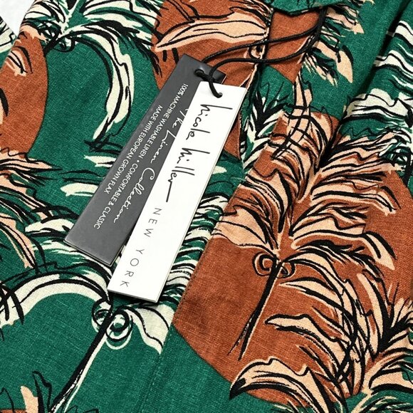 Nicole Miller Pants Womens S Green Tropical Linen Flax Wide‎ Leg Coastal Beachy - Picture 10 of 11